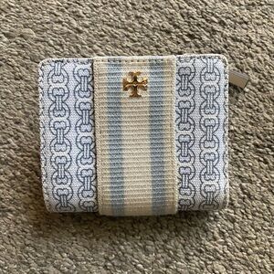 Tory Burch Wallet with Light Blue Logo and Gold Snap